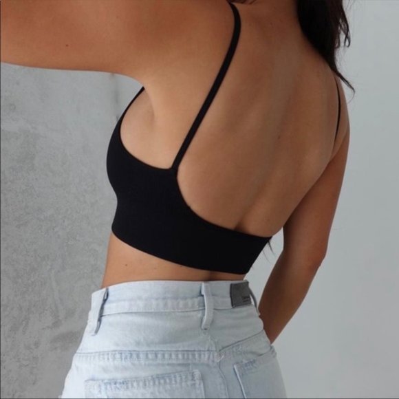 XS/S π Minimalist Low Back Bralet Crop Top Mocha nude - Picture 4 of 10